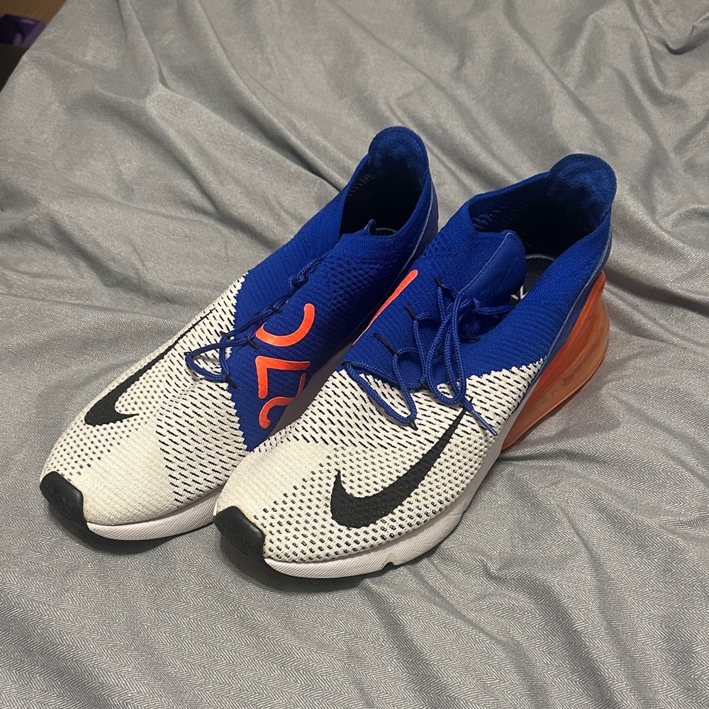 Nike White and Blue Sneakers with Orange Detail